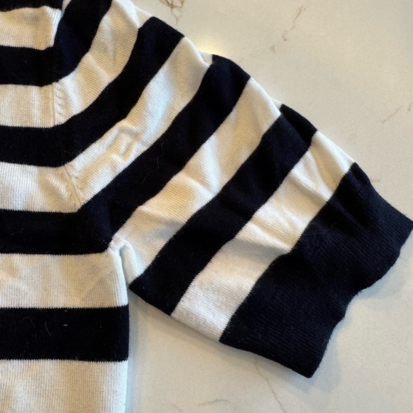 Zara Black and White Stripe Viscose Blend Short Sleeve Pullover Crew Sweater / M - Picture 3 of 8